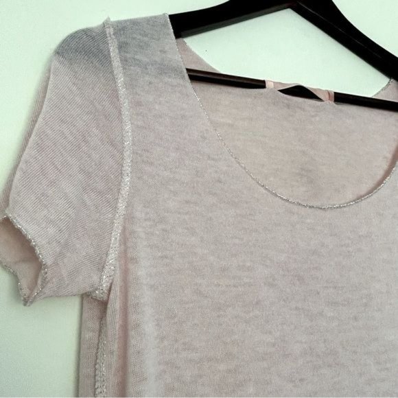 SCANDAL ITALY Semi Sheer Oversized Metallic Trim Knit Top Soft Pink Size S NWT - Picture 4 of 12